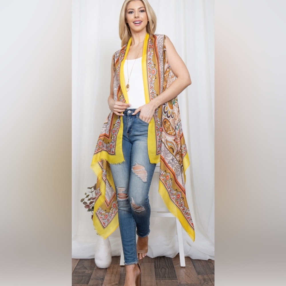 Long Boho Duster Cardigan Paisley Print Open Front Lightweight Layer Chic Outfit - Picture 3 of 5